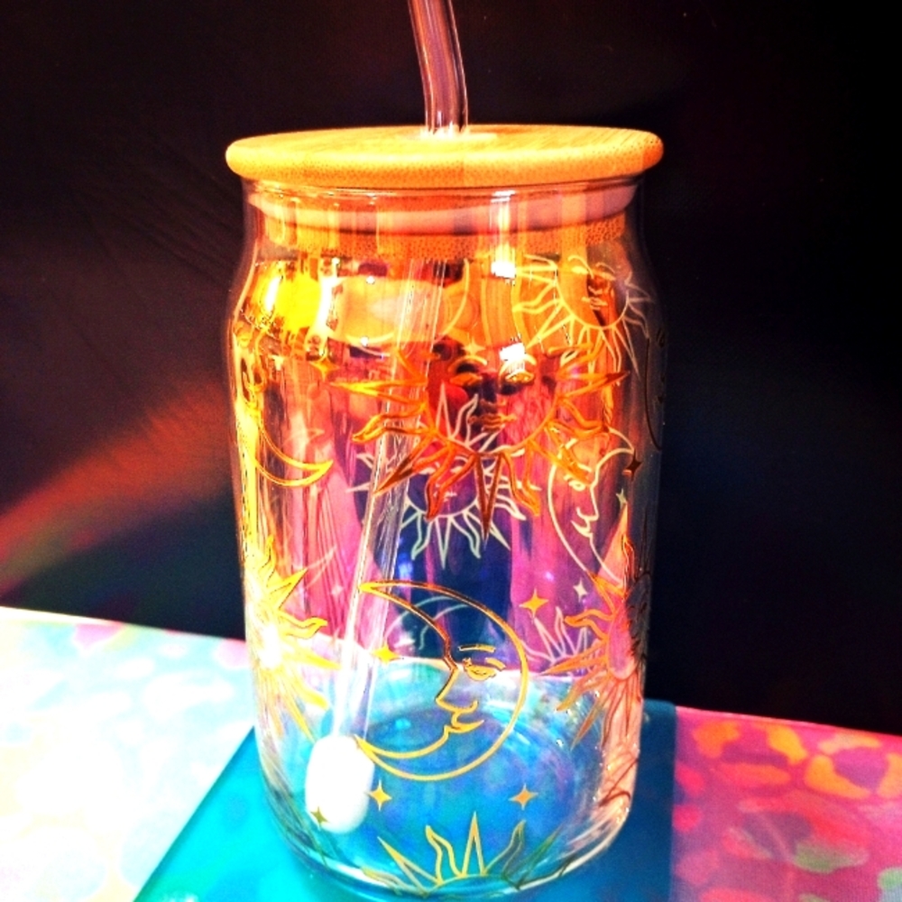 Glass sipper celestial design